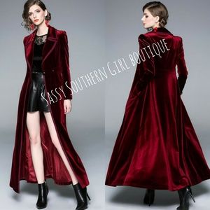 🆕⭐ Exquisite Wine red velvet maxi coat duster